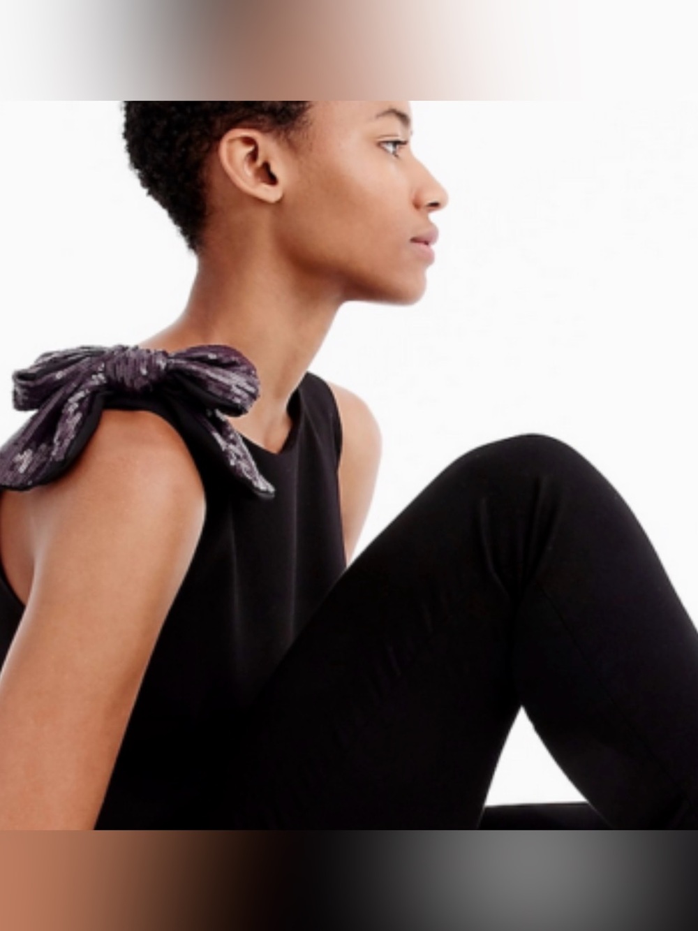 NWT J.Crew Black Drapey Tank with purple Sequin Bow - Picture 10 of 11